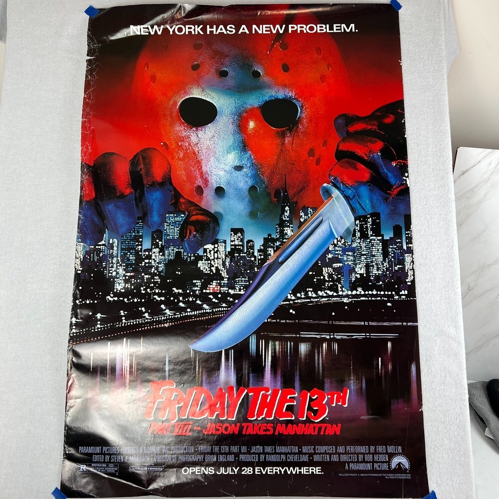 Original 1989 'Friday the 13th Part 8: Jason Takes Manhattan' Movie Poster 27x40